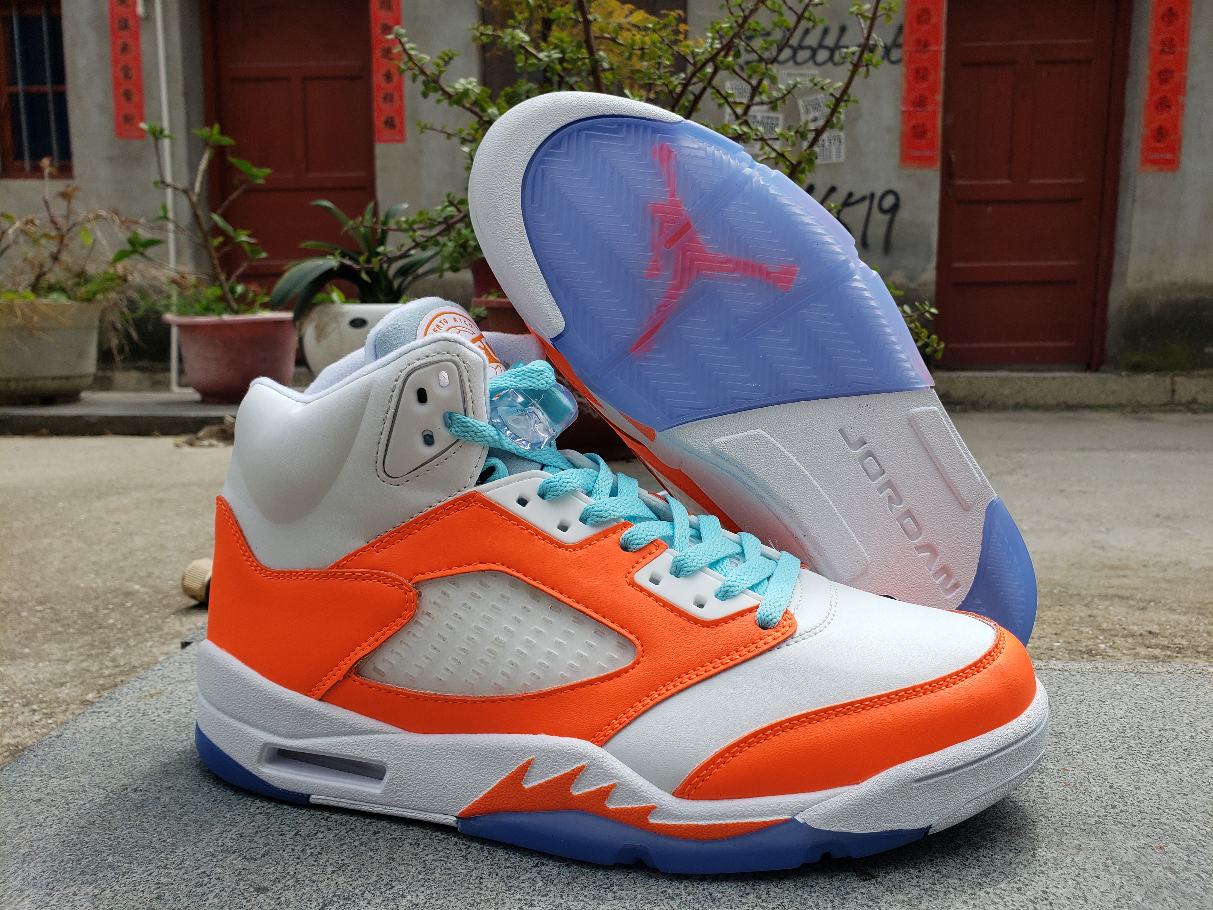 New 2022 Air Jordan 5 White Orange Jade Blue Shoes - Click Image to Close